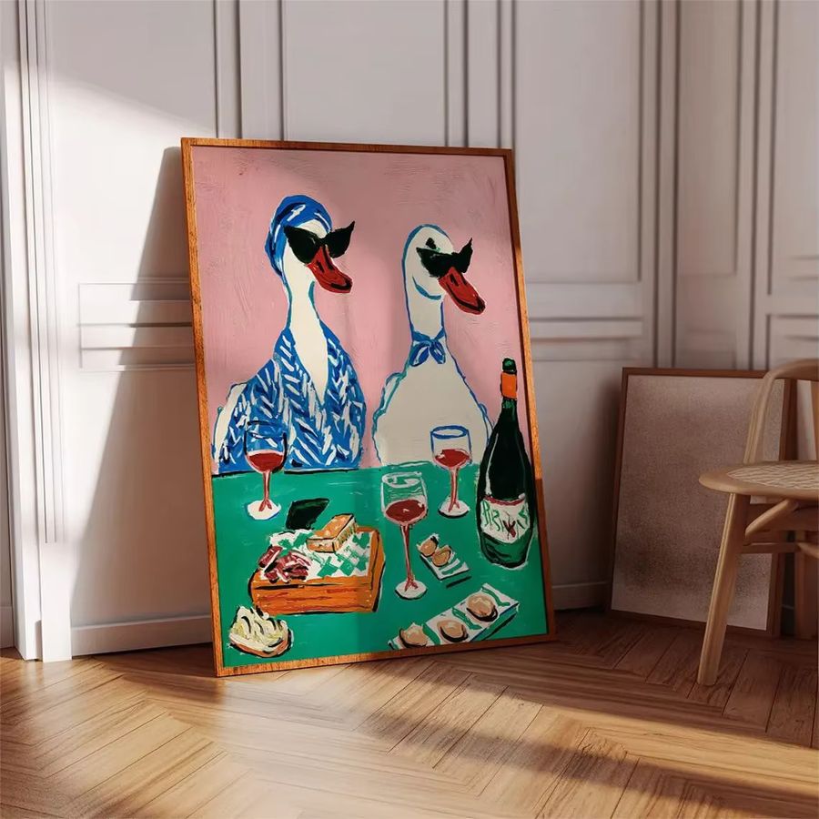 Retro Kunstdruck Duck Wine Party von SHENCHEN als wandmontierbares Poster mit Enten und Wein für deine Küchen- oder Esszimmerdekoration - Bild 3