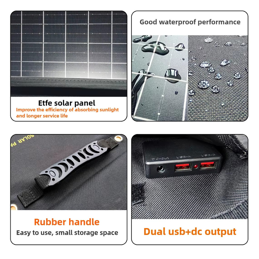 EESBAO Tragbares Solarladegerät 50W Faltbare Powerbank mit USB-C und DC-Ausgängen in Schwarz für Outdoor und Camping - Bild 4
