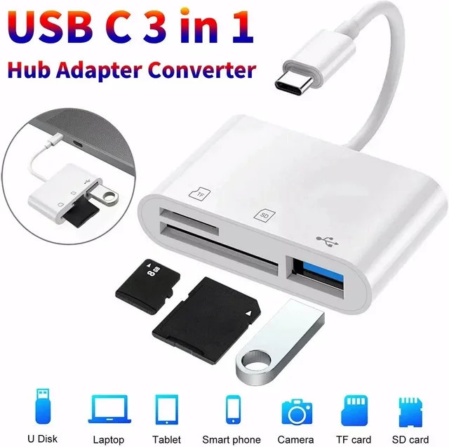 Huawei 3-in-1 USB-C Speicherkartenleser mit Typ C, TF, CF und SD Support in Weiß - Bild 1