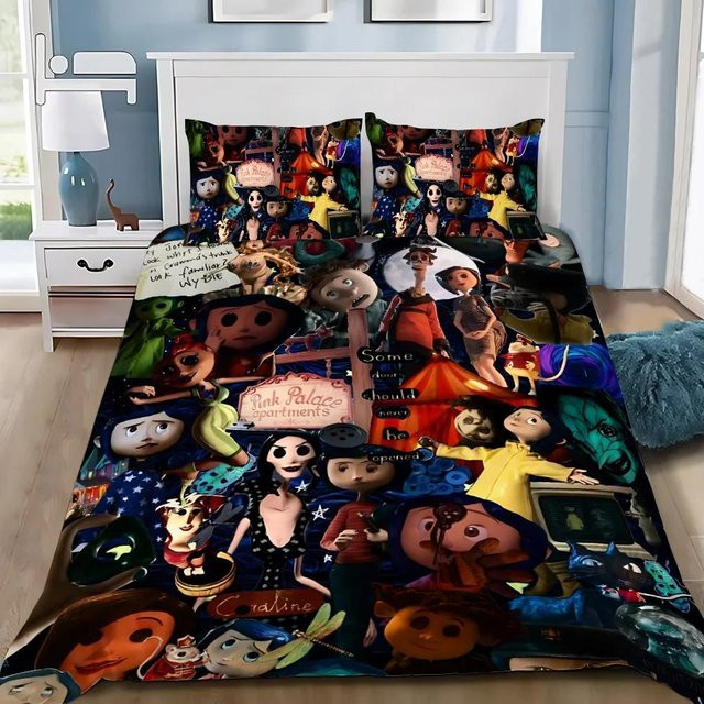 JMG Household Supplies C-Coraline Bettwäscheset aus Mikrofaser mit Motivdruck, bestehend aus Bettbezug und Kissenbezug, Mehrfarbig, B/H: 135 x 200 cm - Bild 1