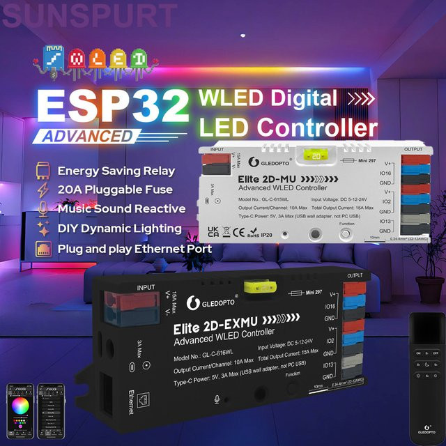 GLEDOPTO Elite 2D EXMU LED Controller mit Ethernet, ESP32, WLED, Tuya und Zigbee, Schwarz - Bild 1