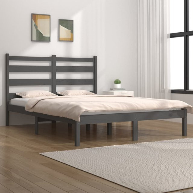 vidaXL Massivholzbett aus Kiefer in Grau mit rustikaler Optik, B/T: 200 x 200 cm - Bild 2