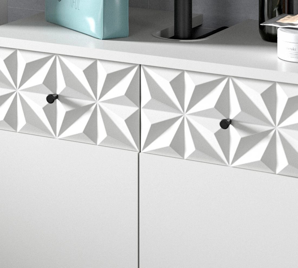 Inn.Furn Badmöbel Set Relief in Weiß Hochglanz 2-teilig mit Waschtischunterschrank und Spiegelschrank 70 cm - Bild 2