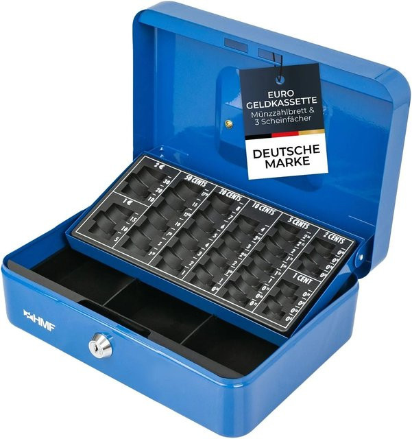 HMF Geldkassette Blau mit Euro Münzzählbrett und 3 Banknotenfächern, Abschließbar, B/T/H: 25 x 18 x 9 cm - Bild 1