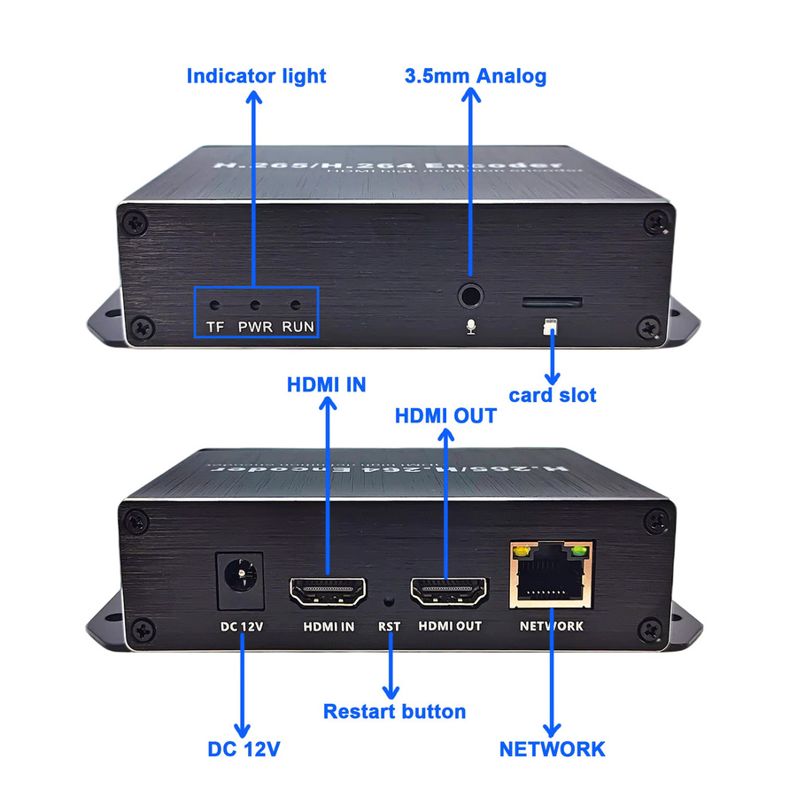 Tuoying HD-Audio-Video-Encoder mit H.265/H.264 HD-zu-IP-Konvertierung, PoE-Betrieb, Loop-Out-Funktion und Multi-Plattform-Live-Streaming in Schwarz - Bild 3