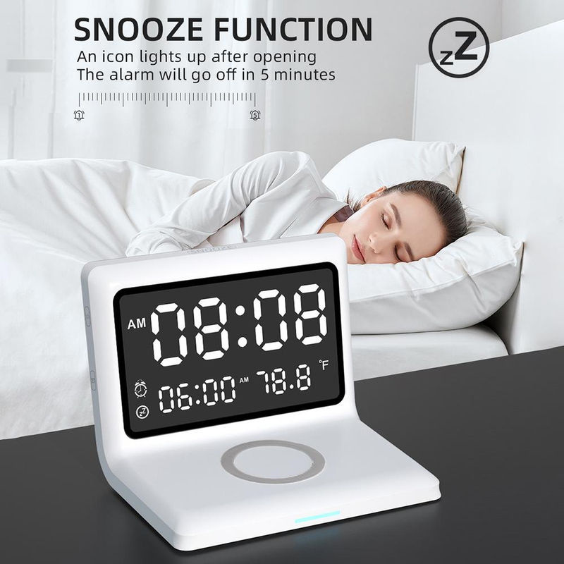Tooarts Multifunktionale digitale Spiegeluhr mit 15 W kabellosem Ladewecker und dimmbarem Display in Schwarz - Bild 8