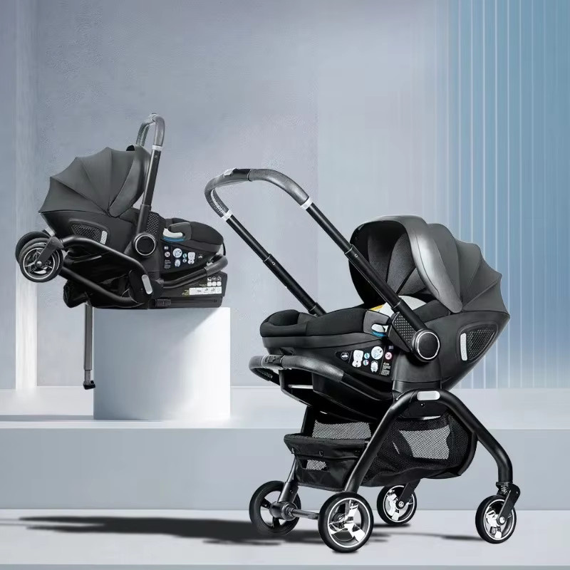 LUVCHAIN 3-in-1 Kombi-Kinderwagen mit Babyautositz für Neugeborene in Grau und Schwarz - Bild 2