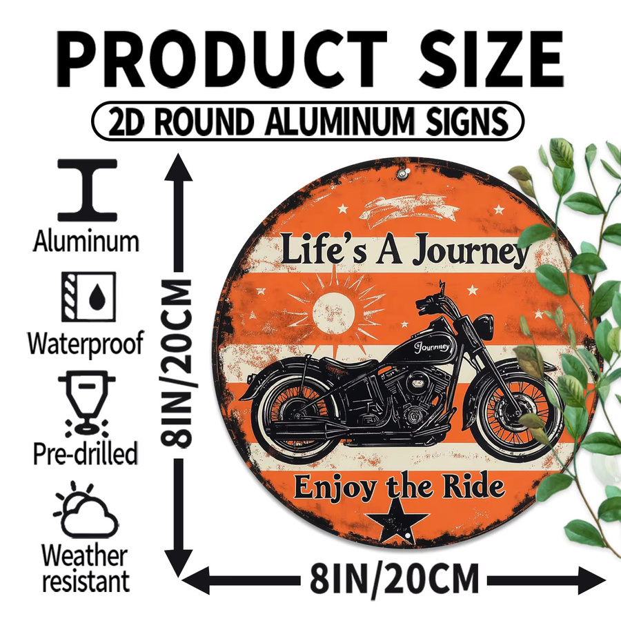 Potdemiel Vintage-Motorrad-Wanddekoration aus Metall, rund, orange, Durchmesser: 20,3 cm - Bild 3