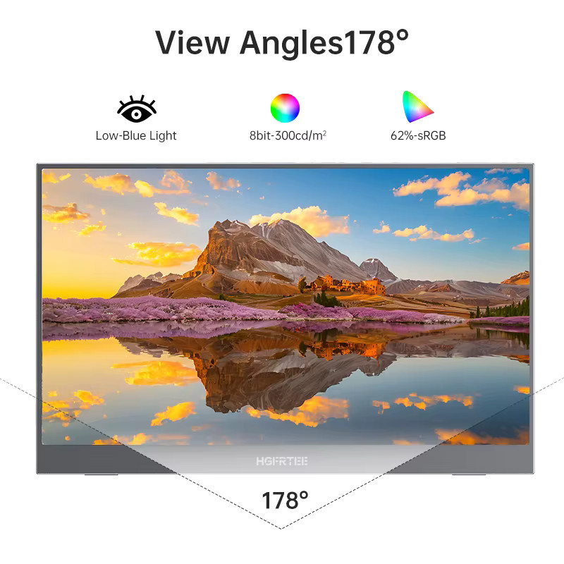 HGFRTEE Tragbarer 15,6 Zoll Monitor mit FHD IPS Display in Schwarz für Laptops mit USB-C und HDMI Anschluss - Bild 3