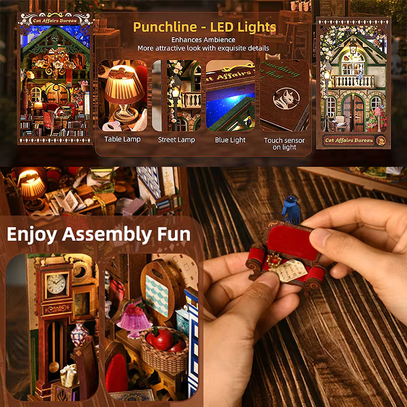 zuuton Holz Miniatur Puppenhaus DIY Buch Nook Kit, 3D Puzzle, mit LED-Licht, ab 14 Jahren - Bild 2