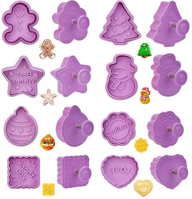 TOMTOP JMS Weihnachtsausstecher Set aus Kunststoff, 8 Stück, Pink und Purple - Bild 1