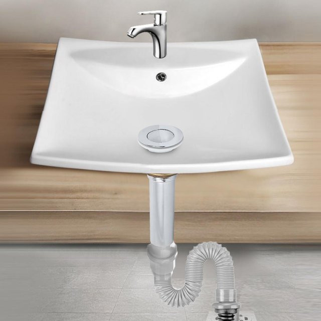 KONNWEI Waschbecken Pop-Up Ablaufstopfen-Set aus Messing und Edelstahl, verchromt, silber, ohne Überlaufloch - Bild 1