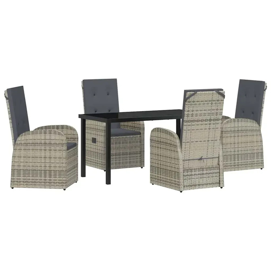 vidaXL Garten Essgruppe aus Poly-Rattan mit Kissen und Glastisch in Grau, 5-teilig - Bild 2
