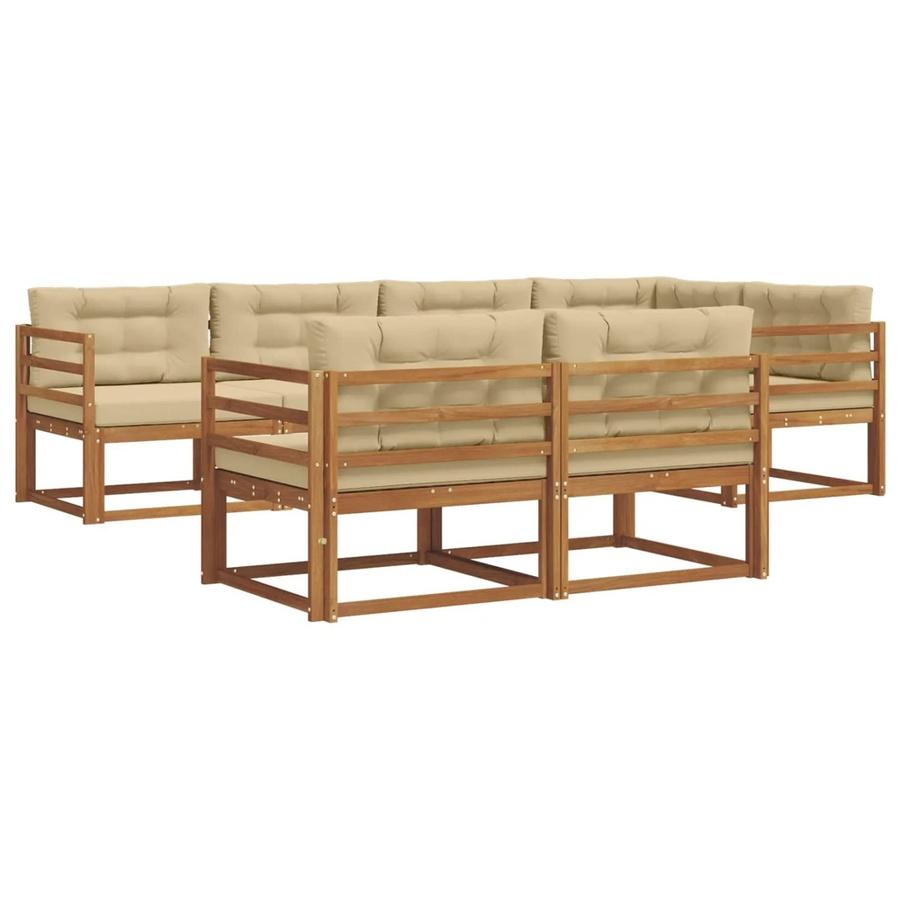 vidaXL Outdoor-Sofagarnitur aus Akazienholz in L-Form, 7-teiliges Set in Natur und Beige mit Kissen und Armlehnen - Bild 2
