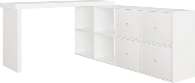 Merax Eckschreibtisch L-Form in Weiß mit 360 Grad schwenkbarer Tischplatte aus MDF - Bild 1