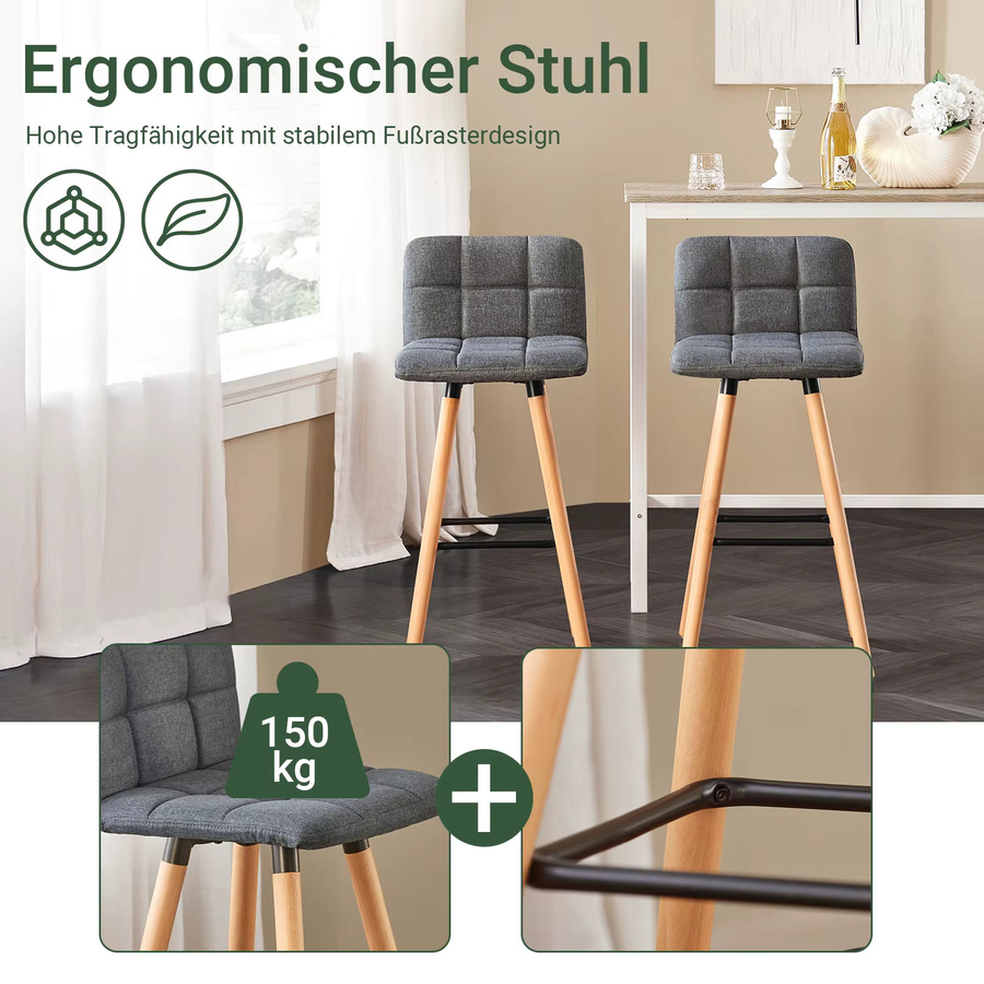 SoBuy 2er Set Barhocker mit Rücklehne in Dunkelgrau, gesteppte Polsterung, Sitzhöhe: 68 cm - Bild 3
