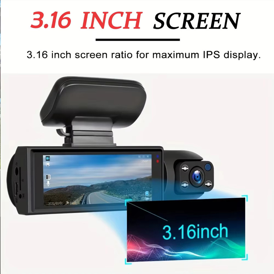 HONG TONG Dual-Lens Dashcam FHD 1920x1080P Auto-DVR Fahrzeug-Videorekorder für Innenraum und Außenbereich in Schwarz - Bild 2