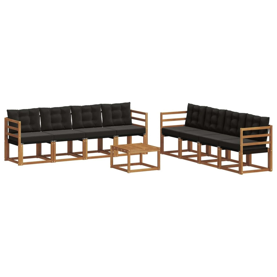 vidaXL Outdoor-Sofagarnitur 9-teilig aus Akazienholz und Textilene in Natur und Schwarz mit Kissen und Tisch - Bild 2