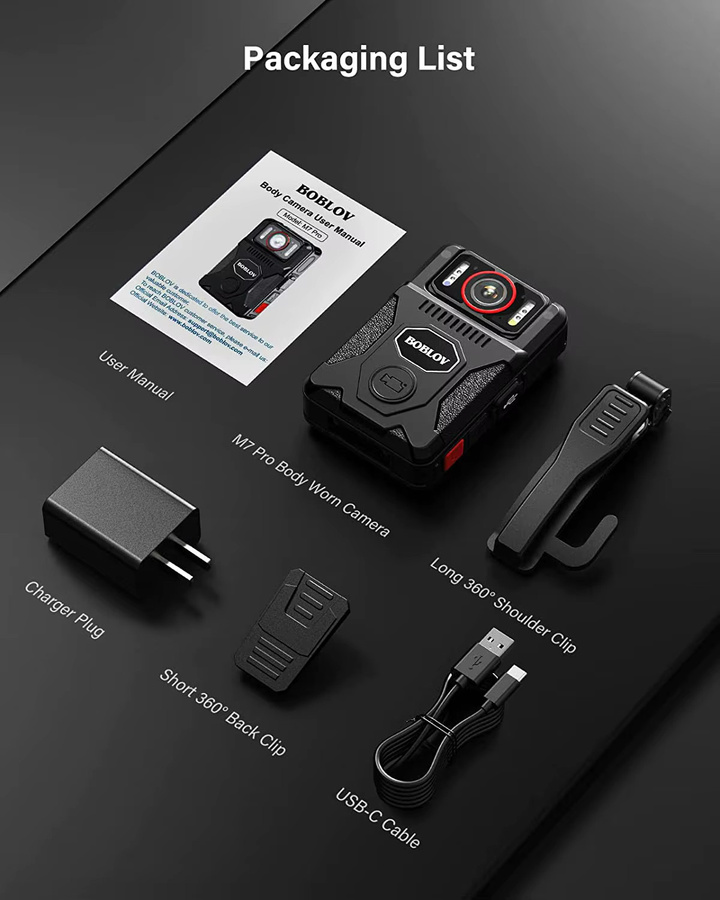 BOBLOV M7 Pro Bodycam mit 256 GB Speicher, 1080P HD-Auflösung, GPS und 180 Grad drehbarem Objektiv in Schwarz - Bild 4