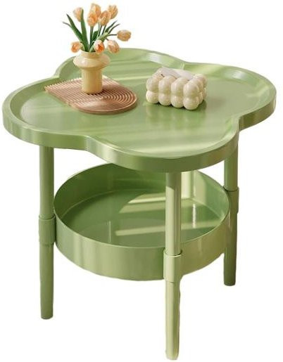 HOMAVA Beistelltisch in Blumenform mit 2 Ablageebenen, beige und grün, moderner Nachttisch und Couchtisch mit offenem Regal für Wohnzimmer, Schlafzimmer oder Büro - Bild 1