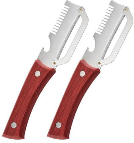Gemüseschäler Set mit Holzgriff und Edelstahlklinge in Braun inklusive Flaschenöffner, 2 Stück - Bild 1