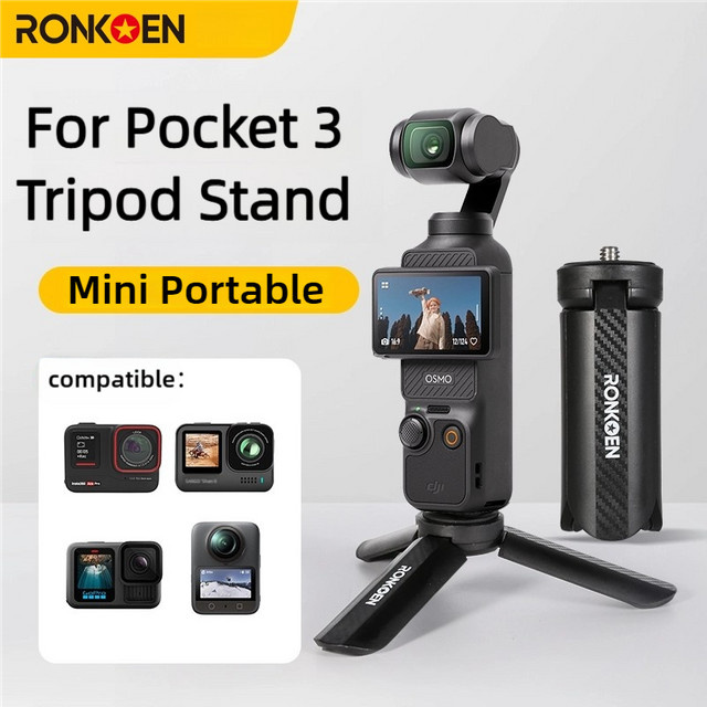 Ronkoen Mini Stativ für DJI Action 4/5 Pro und DJI Pocket 3, Tragbarer Desktop-Ständer für Kamera und 360 Panorama Motion, Schwarz - Bild 1