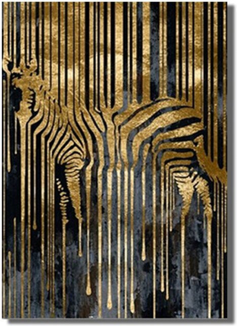 TPFLiving Poster Leinwand Abstraktes Zebra in Gold und Schwarz Modell FB491 Breite: 100 cm, Höhe: 150 cm - Bild 1