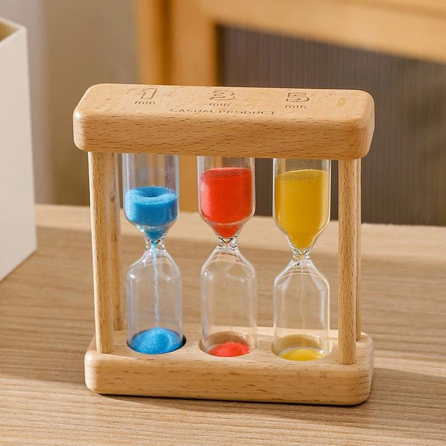 Bestbags Drei-in-Eins Sanduhr-Timer aus Holz mit 1, 3 und 5 Minuten in Beige - Bild 1
