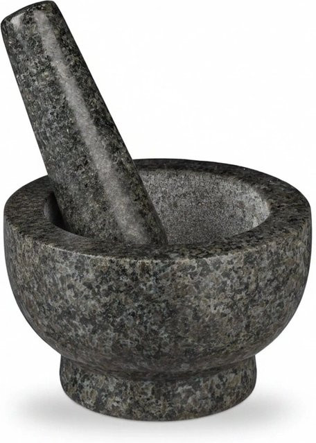 Relaxdays Mörser mit Stößel aus Granit in Grau, Durchmesser: 13 cm, Höhe: 8 cm - Bild 1