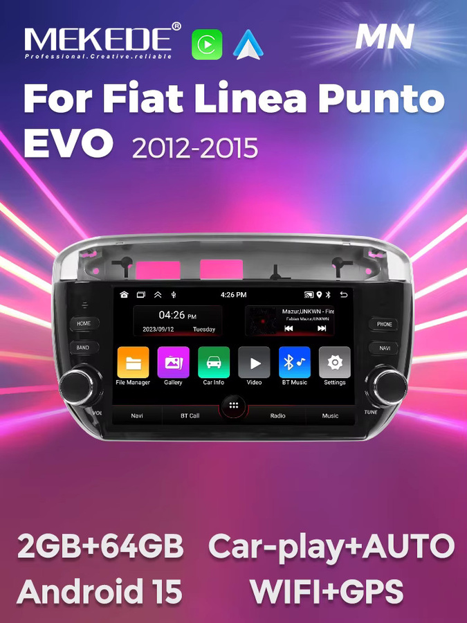 MEKEDE Android 15 Autoradio mit IPS-Bildschirm und Carplay für Fiat Linea Punto EVO 2012-2015, Intelligentes Multimedia-Autoaudiosystem, Schwarz - Bild 5