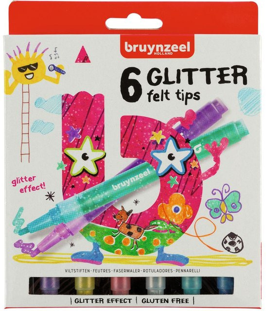 Bruynzeel Glitter Filzstifte 6er Set in Gold, Silber und Multicolour - Bild 1