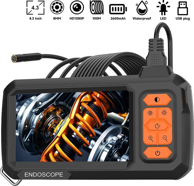 ENWOR Industrie-Endoskopkamera mit 4,3-Zoll-IPS-Bildschirm, HD1080P, 8 mm Kamera, abnehmbares USB-Kabel, 2600 mAh Akku, wasserdicht, 8 LEDs, Schwarz - Bild 1