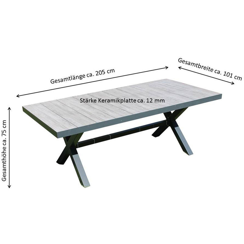Leco Tisch Manhattan moderner Gartentisch aus Keramik und Aluminium in Anthrazit, Braun und Grau B/T/H: 101 x 101 x 75 cm - Bild 3