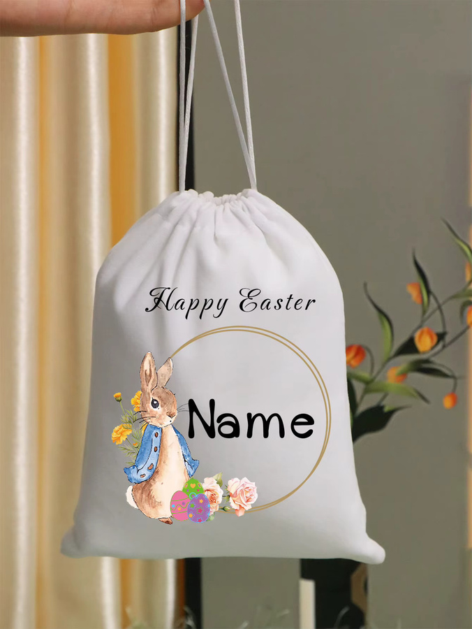 Personalisierte Oster-Aufbewahrungstasche mit Hasen-Motiv und Namen in Weiß - Bild 2