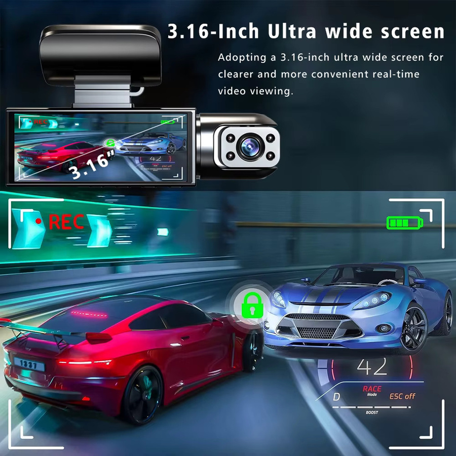 USEEBEE Dashcam Full HD 1080P mit Dual Objektiv für Fahrzeug Innenraum und Außenbereich, Schwarz - Bild 2