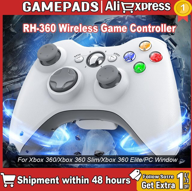 Bonadget 2,4G Wireless-Gamecontroller für Xbox 360 und PC in Weiß mit Dual-Vibration und Turbo-Funktion - Bild 1