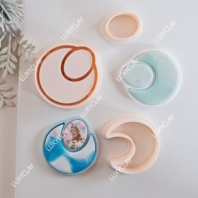 3-teiliges Set Mond- und Oval-Prägestempel aus Kunststoff für die Schmuckherstellung und Polymer-Ton-Verarbeitung im Art Deco Stil - Bild 1