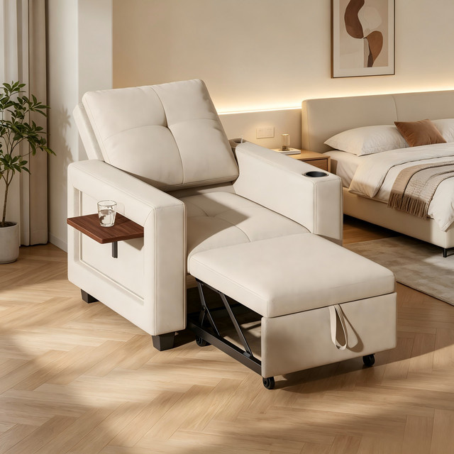 FANGANGE 3-in-1 Schlafsofa Beige mit Bettfunktion und Getränkehalter als Schlafsessel für dein Wohnzimmer - Bild 1