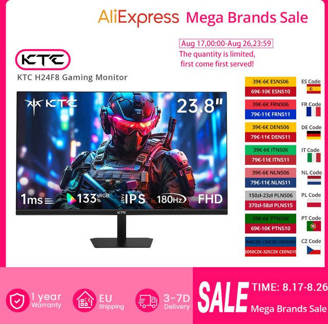 KTC H24F8 Gaming-Monitor 23,8 Zoll Full HD IPS 180 Hz 1 ms HDR10 Schwarz - Bild 1