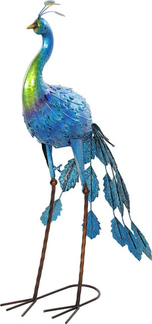 Outsunny Pfau Statue aus Metall für den Garten, wetterbeständige Dekoration in Multicolor, Höhe: 83 cm - Bild 1