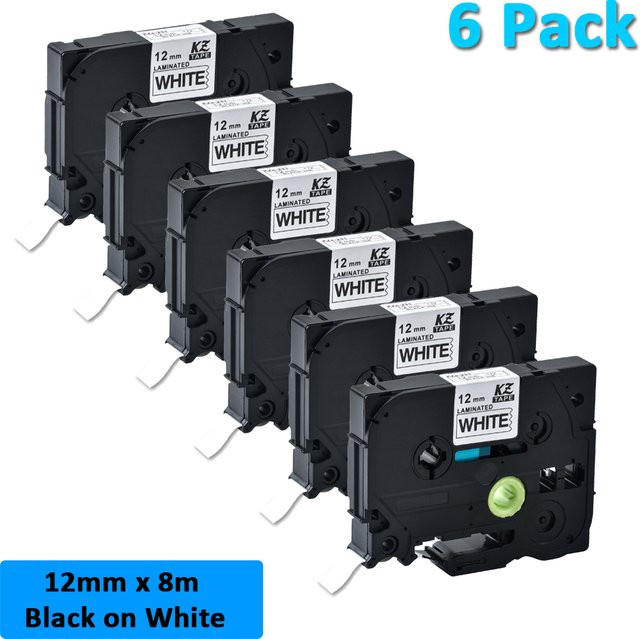 6er Set kompatibles Brother Etikettenband TZe-231, 12 mm, Schwarz auf Weiß, laminiert, für PTH110 und PTD210 - Bild 1