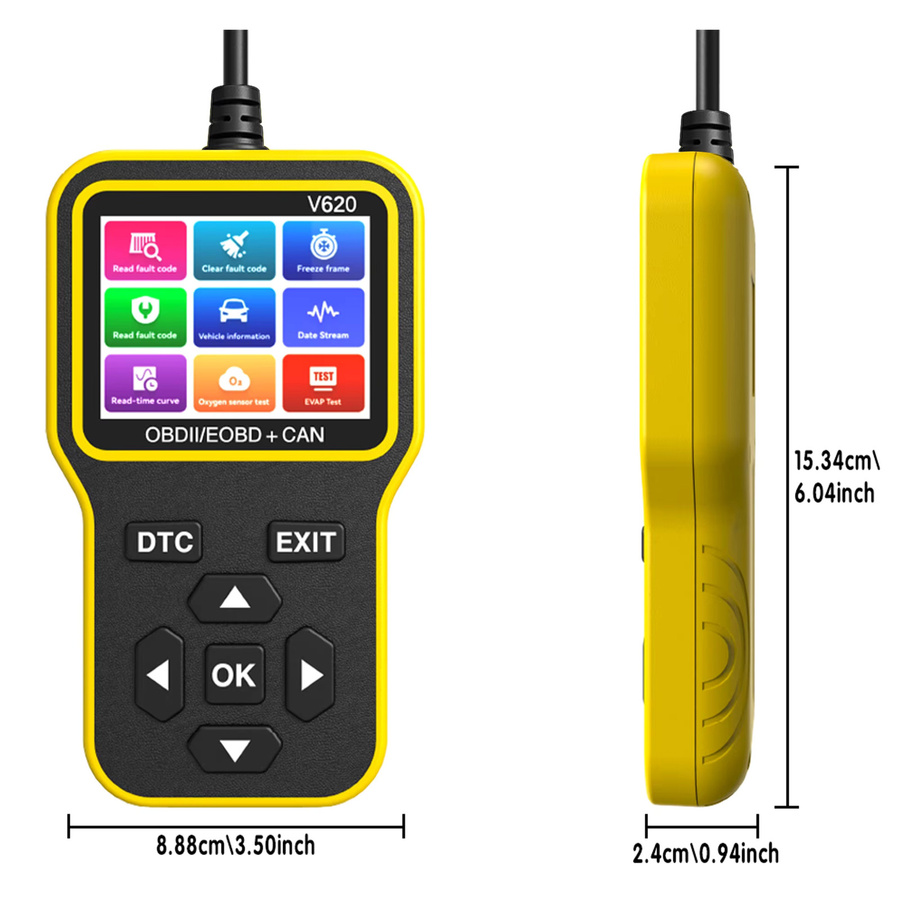 RUOGINSS OBD2-Scanner Diagnosetool mit Check Engine Light Code Reader, Reset-Funktion, Batterietester und Live-Daten in Gelb - Bild 2
