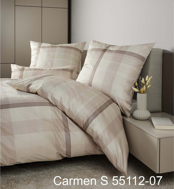 Janine Interlock-Jersey-Bettwäsche Carmen Beige Gestreift - Bild 1