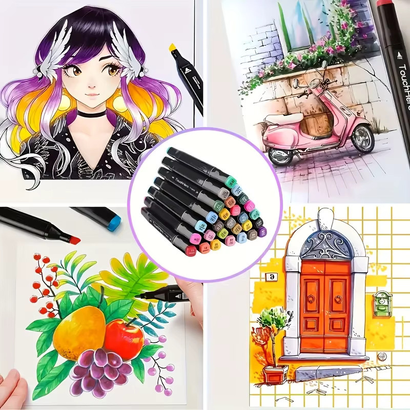 Kissbuty Alkohol Marker Set mit 12 Farben und Dual Brush für Manga und professionelle Zeichnungen - Bild 2