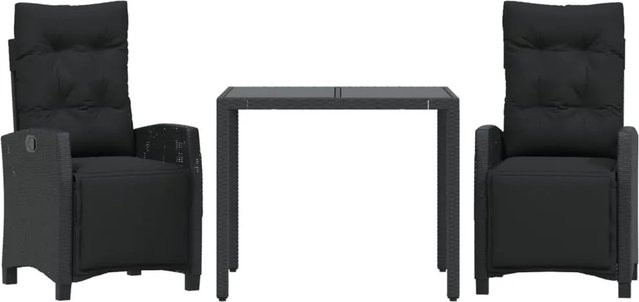 vidaXL 3-teilige Garten-Essgruppe aus Poly-Rattan mit Kissen in Schwarz - Bild 1