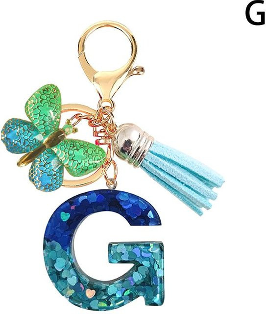 Zhanjin Schlüsselanhänger, Alphabet-Buchstaben, Quasten, Kristall, Acryl, Schmetterling, Damen - Bild 1