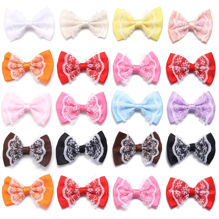 20 Stück bunte Satin-Schleifen aus Polyester mit Spitze für DIY, Nähen und Dekoration, B/H: 3,5 x 5,7 cm - Bild 2