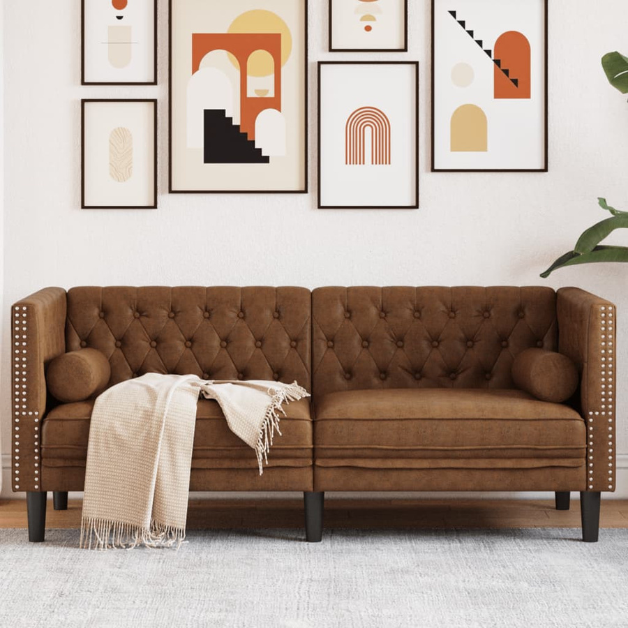 vidaXL Chesterfield-Sofa 2-Sitzer in Braun aus Kunstleder und Mikrofaser mit Massivholzrahmen, B/T/H: 174 x 74,5 x 70,5 cm - Bild 4