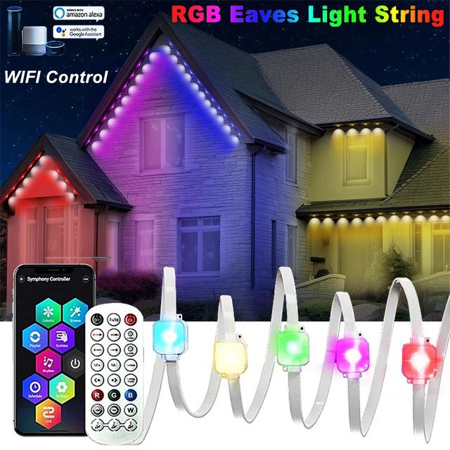 LINYILIGHT WIFI Smart Eaves LED Lichterkette RGBIC Outdoor mit App-Steuerung, Fernbedienung und Sprachsteuerung, Wasserdicht, Multicolor - Bild 1