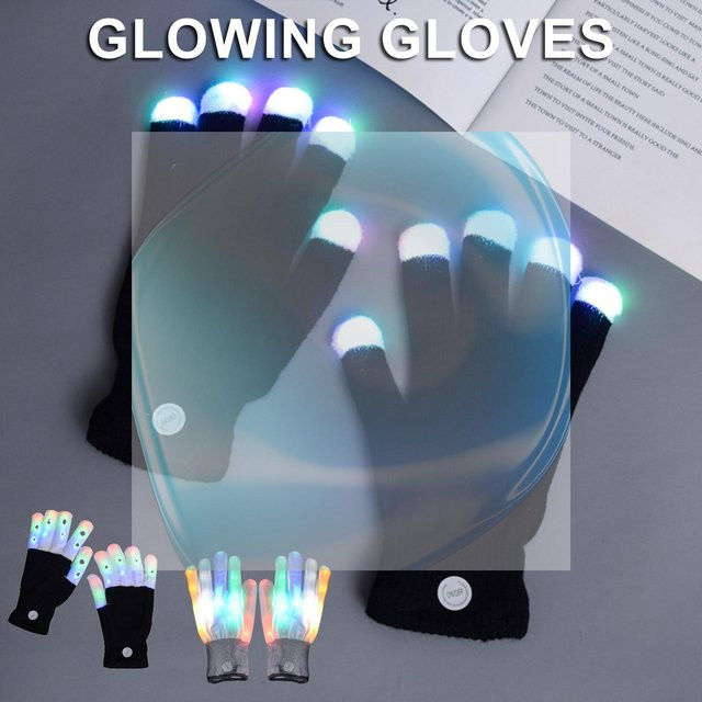 APWIKOGER LED Blinkende Finger-Leuchthandschuhe, Bunte Rave-Leuchtfäustlinge - Bild 1